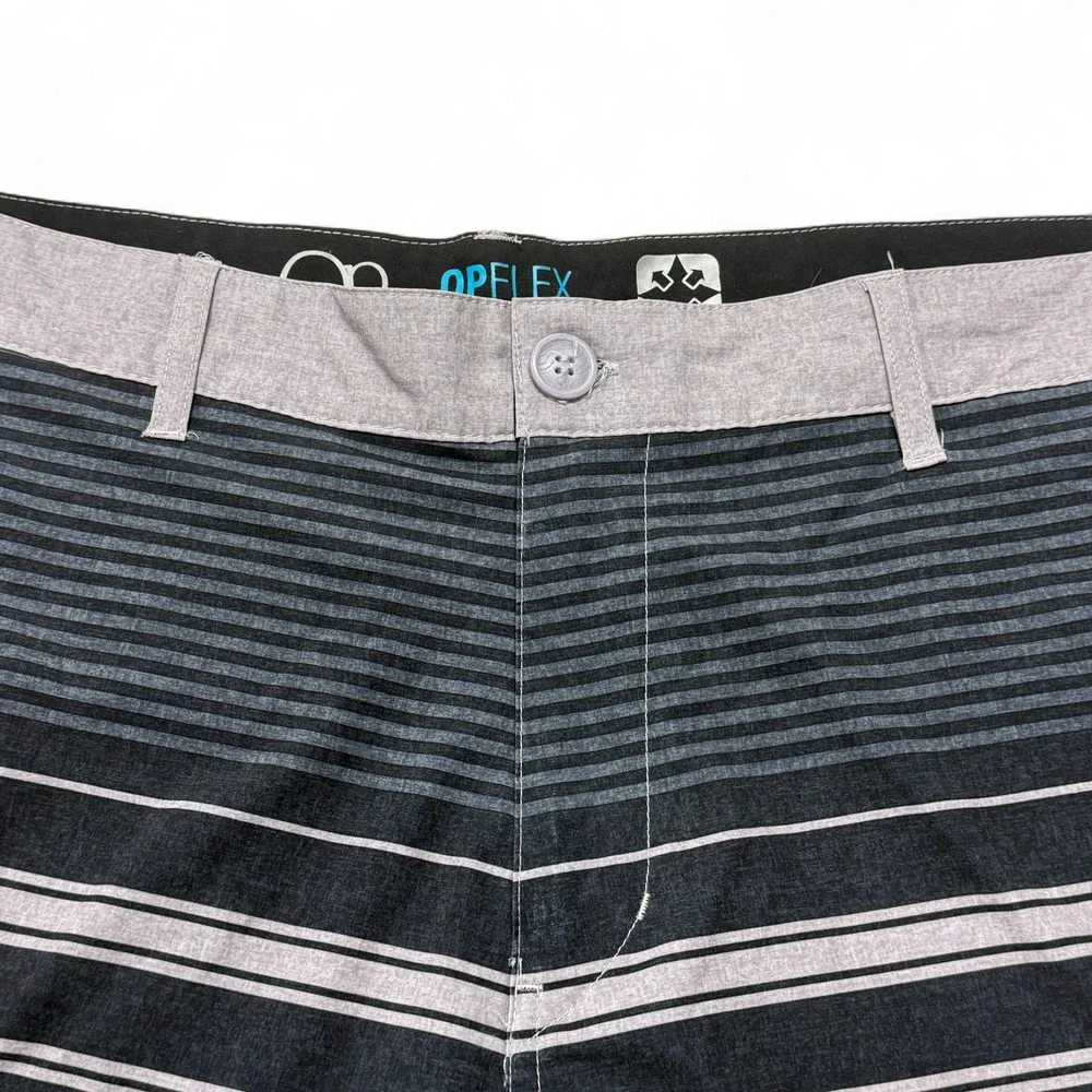OP OPFLEX Mens 36 Striped Swim Trunks Shorts 4 Way‎ Stretch Charcoal Gray Board